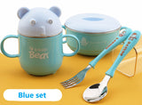 MyKC 4 Pieces Children's 304 Stainless Steel tableware set Dinner Set Cutlery Gift Set for Kids Baby include Feeding Bowl, Drinking Mug, Spoon, Fork Set with Bear Portrait