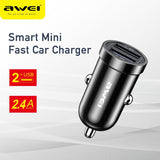 AWEI C-826 12W 2.4A Mini Phone Car Charger Dual USB C Fast Charging Quality Chip Protect Phone Battery For Mobile Phone