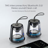 AWEI Y666 Led Mini Waterproof Outdoor Bluetooth Speaker TWS Interconnection Portable Transparent 360° Stereo Bass Clean Music Sound