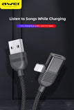 Awei CL-75 USB Charging for iP & Audio Converter Port for Earphones 2 In 1 Gaming Cables for Moblile Phone