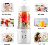 VITAMER 350ml Mini Electric Portable Blender Juicer Cup USB Rechargeable Food Processor Fruit Juice Maker Mixer Cup Smoothie Maker Protein Shaker Bottle Hand Blender Handhold Blender